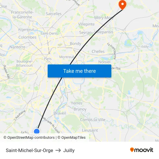 Saint-Michel-Sur-Orge to Juilly map