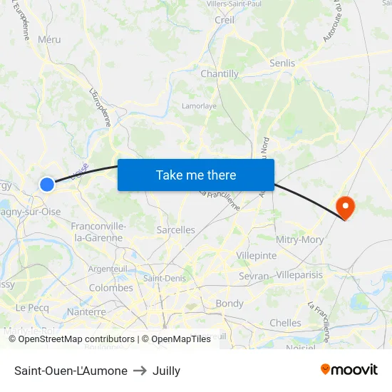 Saint-Ouen-L'Aumone to Juilly map