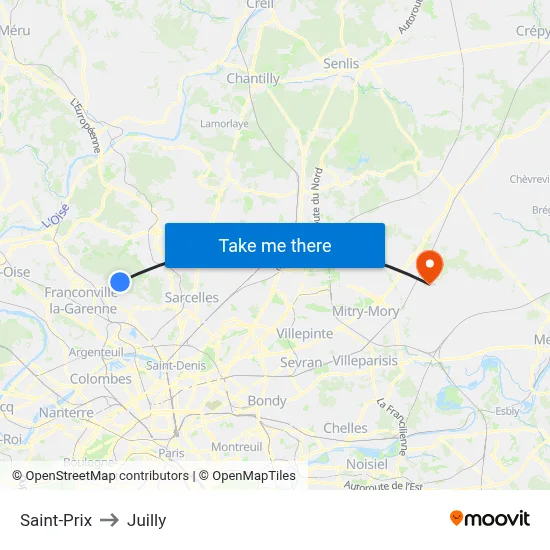 Saint-Prix to Juilly map