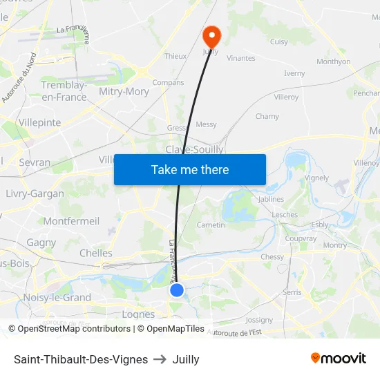 Saint-Thibault-Des-Vignes to Juilly map