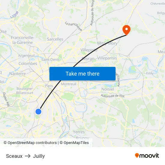 Sceaux to Juilly map