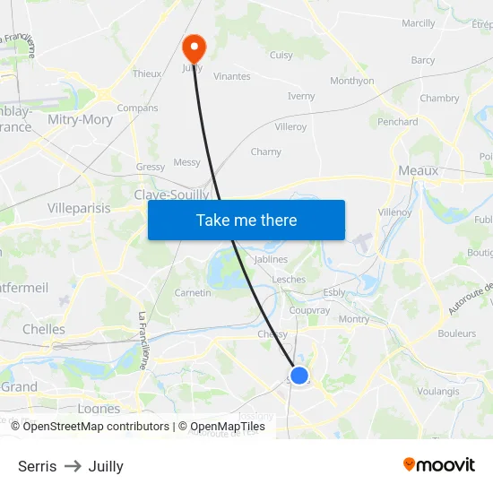 Serris to Juilly map