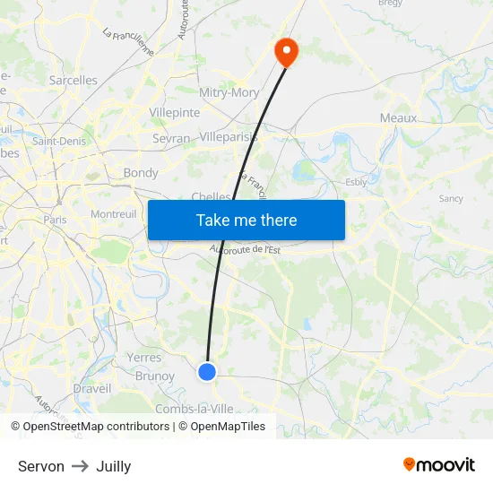 Servon to Juilly map