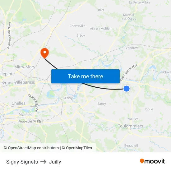 Signy-Signets to Juilly map