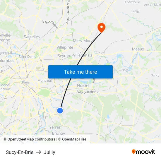 Sucy-En-Brie to Juilly map