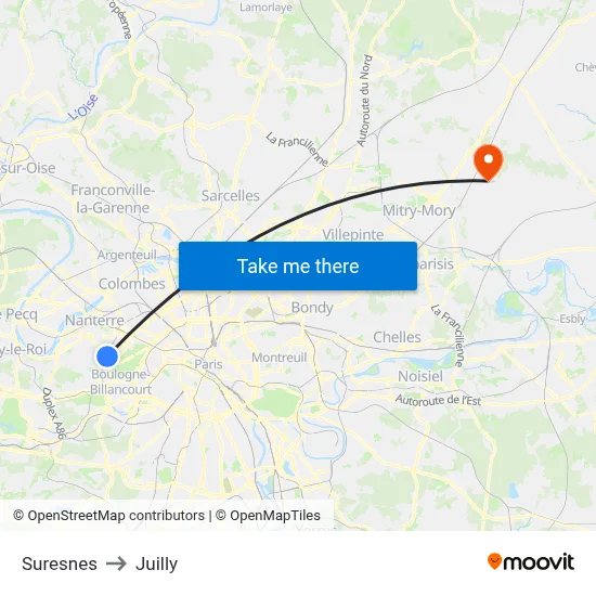 Suresnes to Juilly map