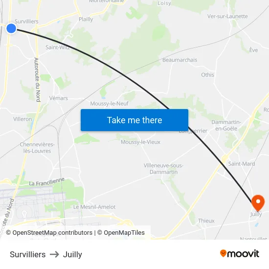 Survilliers to Juilly map