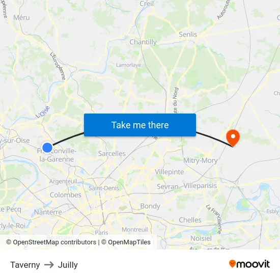 Taverny to Juilly map