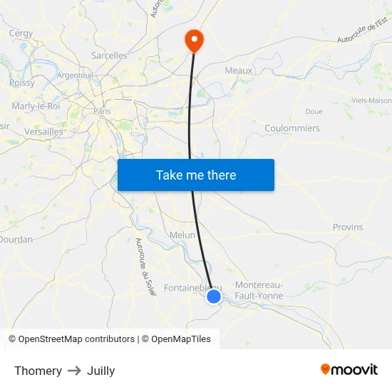 Thomery to Juilly map