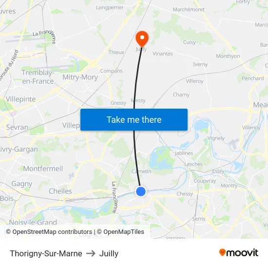Thorigny-Sur-Marne to Juilly map