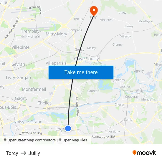 Torcy to Juilly map