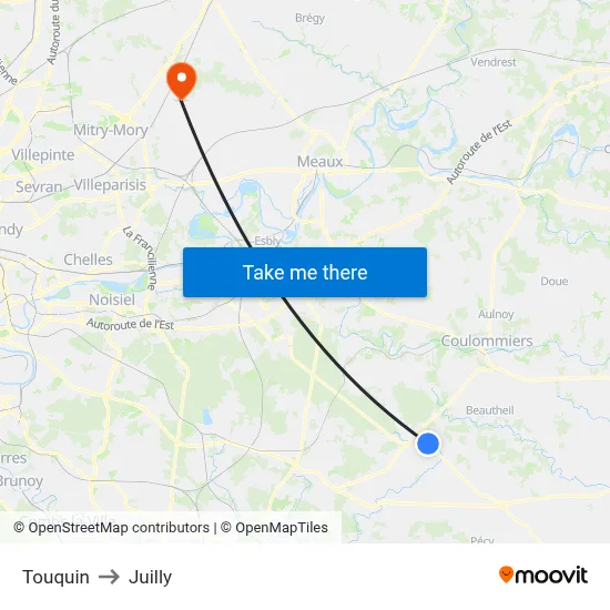 Touquin to Juilly map