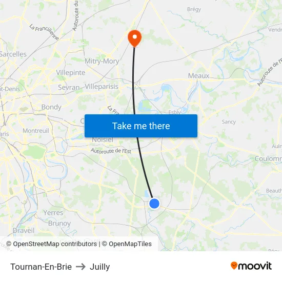 Tournan-En-Brie to Juilly map