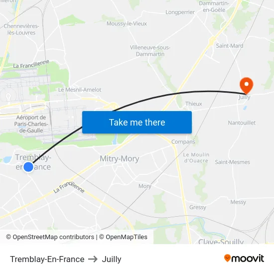 Tremblay-En-France to Juilly map