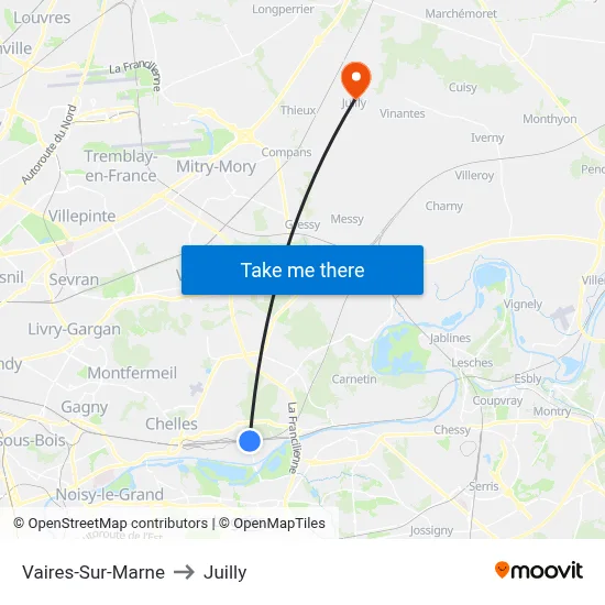 Vaires-Sur-Marne to Juilly map