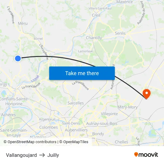 Vallangoujard to Juilly map