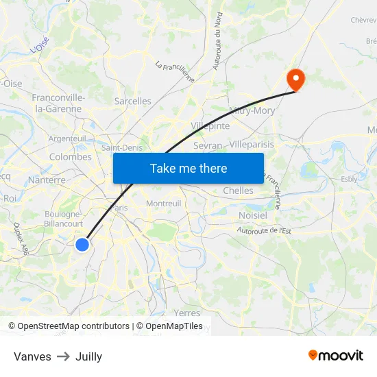 Vanves to Juilly map