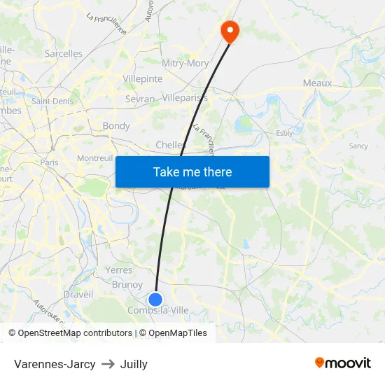 Varennes-Jarcy to Juilly map