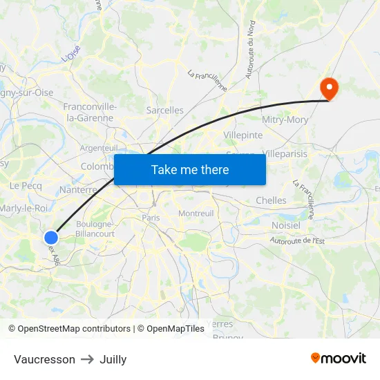 Vaucresson to Juilly map