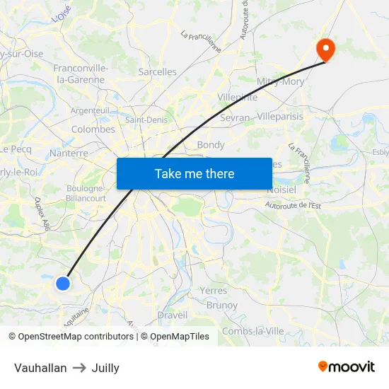 Vauhallan to Juilly map