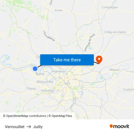 Vernouillet to Juilly map