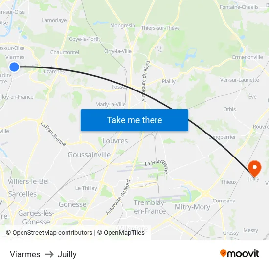 Viarmes to Juilly map