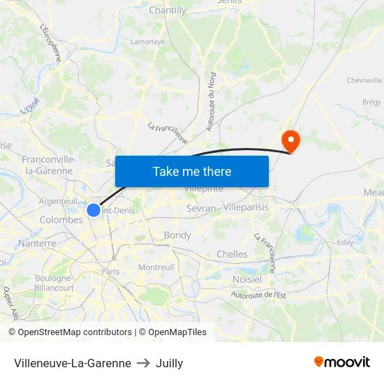 Villeneuve-La-Garenne to Juilly map