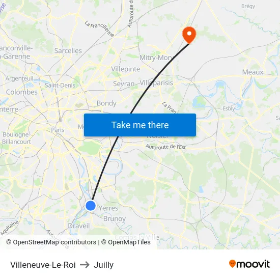 Villeneuve-Le-Roi to Juilly map