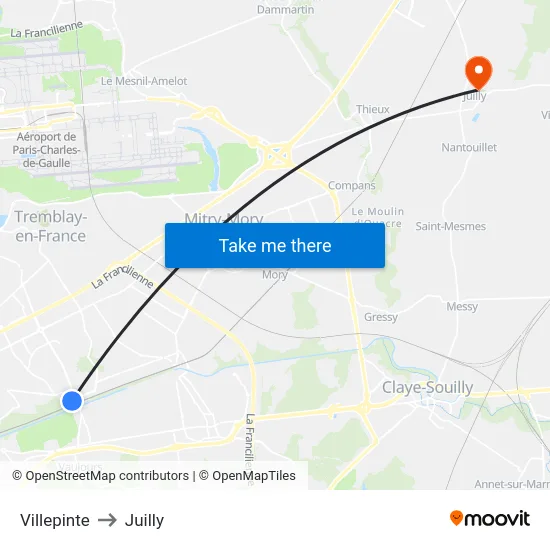 Villepinte to Juilly map