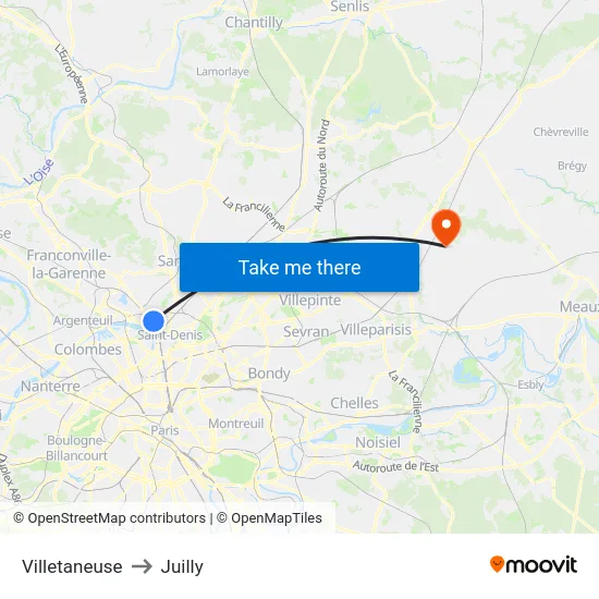 Villetaneuse to Juilly map