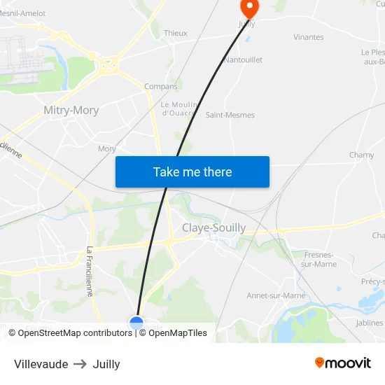 Villevaude to Juilly map