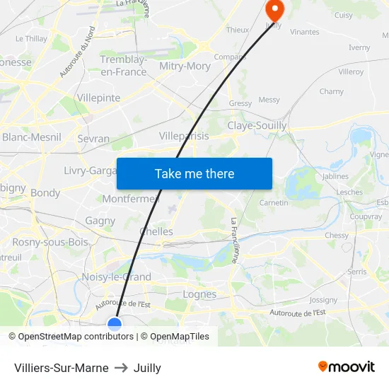 Villiers-Sur-Marne to Juilly map