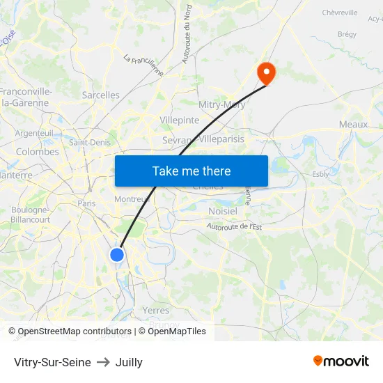 Vitry-Sur-Seine to Juilly map