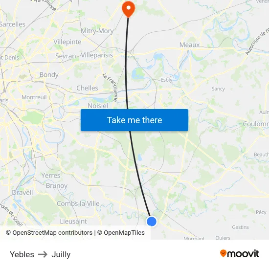 Yebles to Juilly map