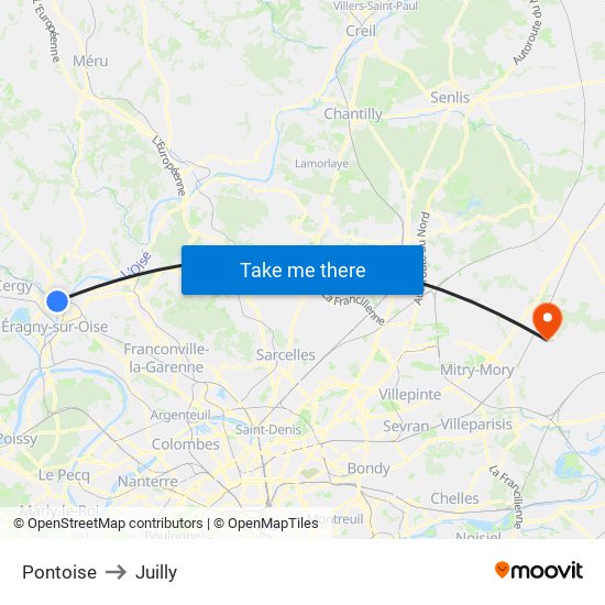 Pontoise to Juilly map