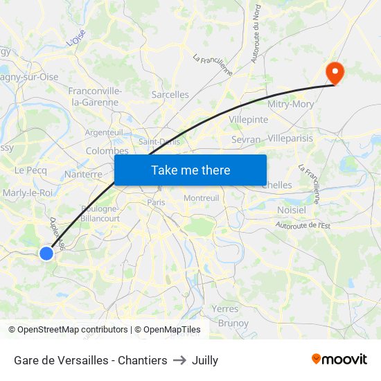 Gare de Versailles - Chantiers to Juilly map
