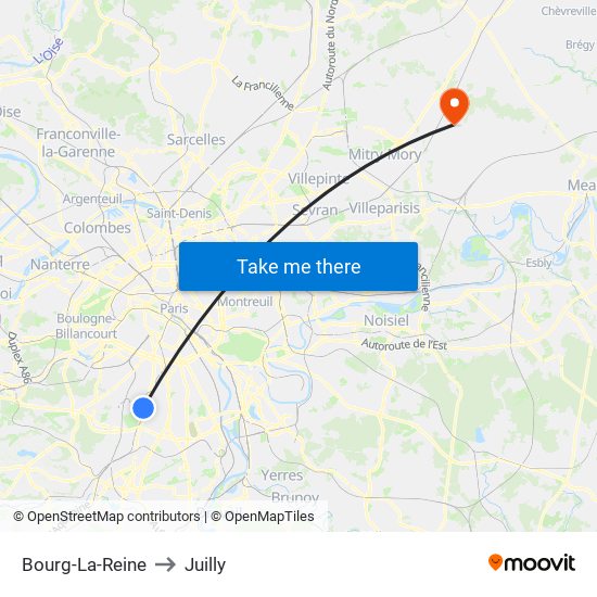 Bourg-La-Reine to Juilly map