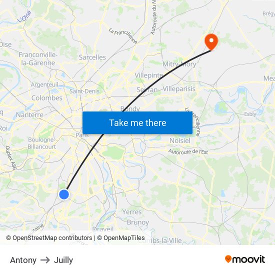 Antony to Juilly map