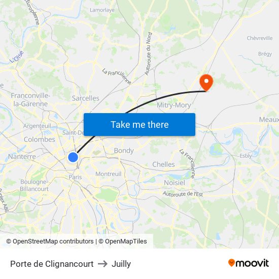 Porte de Clignancourt to Juilly map