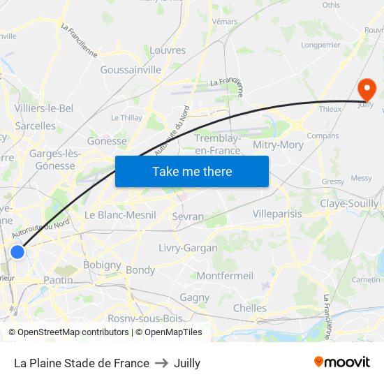 La Plaine Stade de France to Juilly map