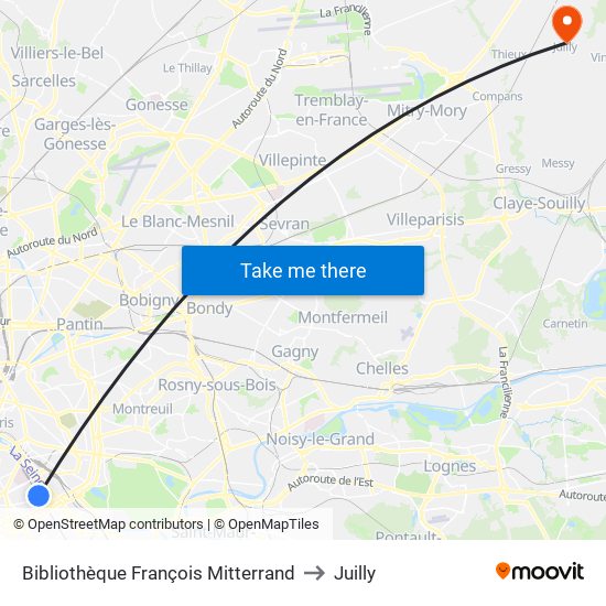 Bibliothèque François Mitterrand to Juilly map