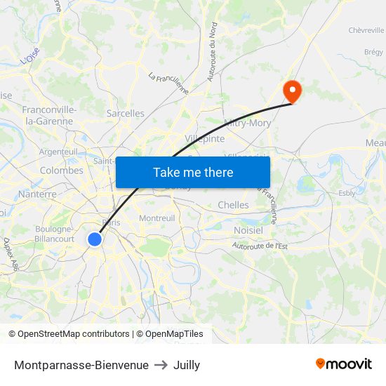 Montparnasse-Bienvenue to Juilly map