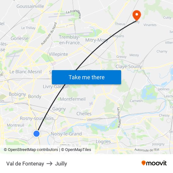 Val de Fontenay to Juilly map