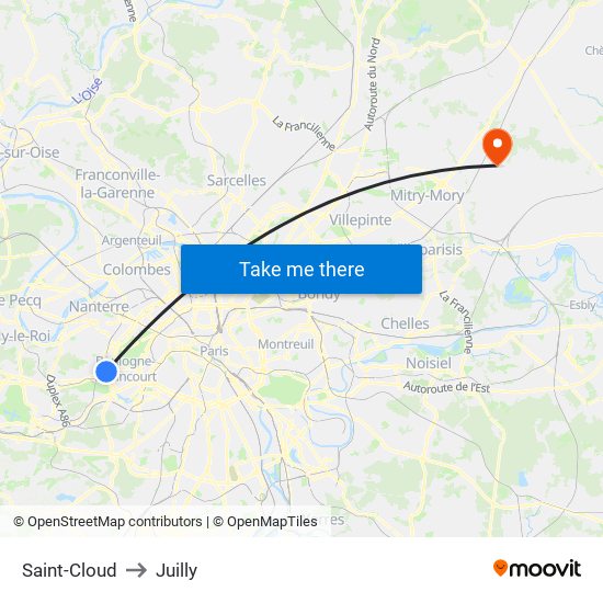 Saint-Cloud to Juilly map