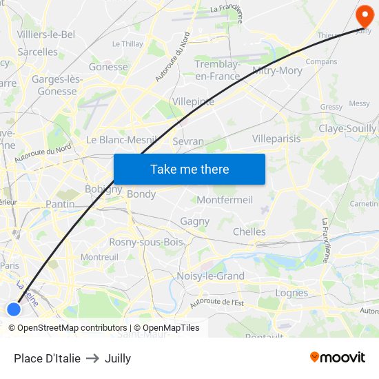 Place D'Italie to Juilly map