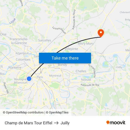 Champ de Mars Tour Eiffel to Juilly map