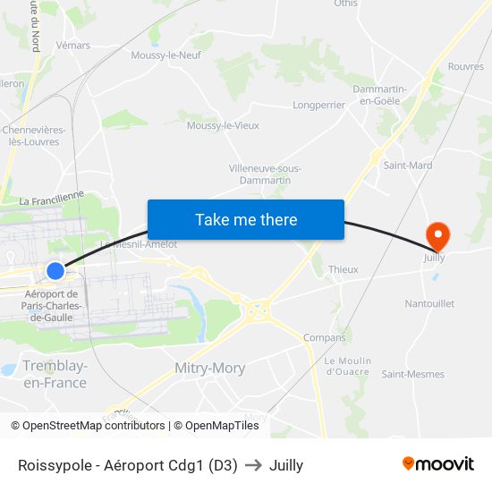 Roissypole - Aéroport Cdg1 (D3) to Juilly map