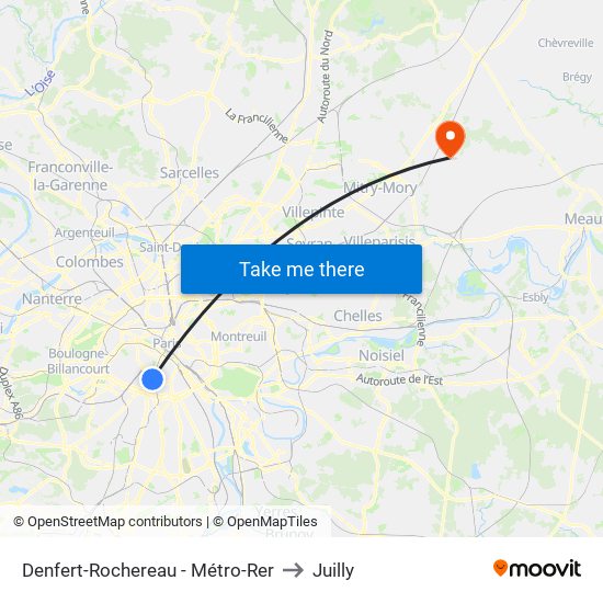 Denfert-Rochereau - Métro-Rer to Juilly map