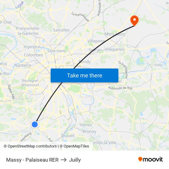 Massy - Palaiseau RER to Juilly map