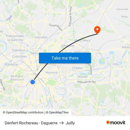 Denfert-Rochereau - Daguerre to Juilly map